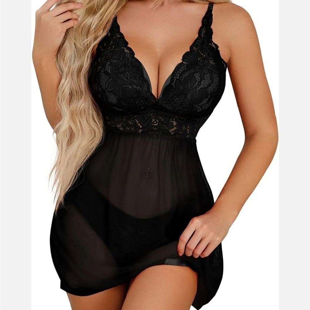 Sexy Lingerie for Women Flower Lace Badydoll Sleepwear Teddy V Neck Pajamas Gift